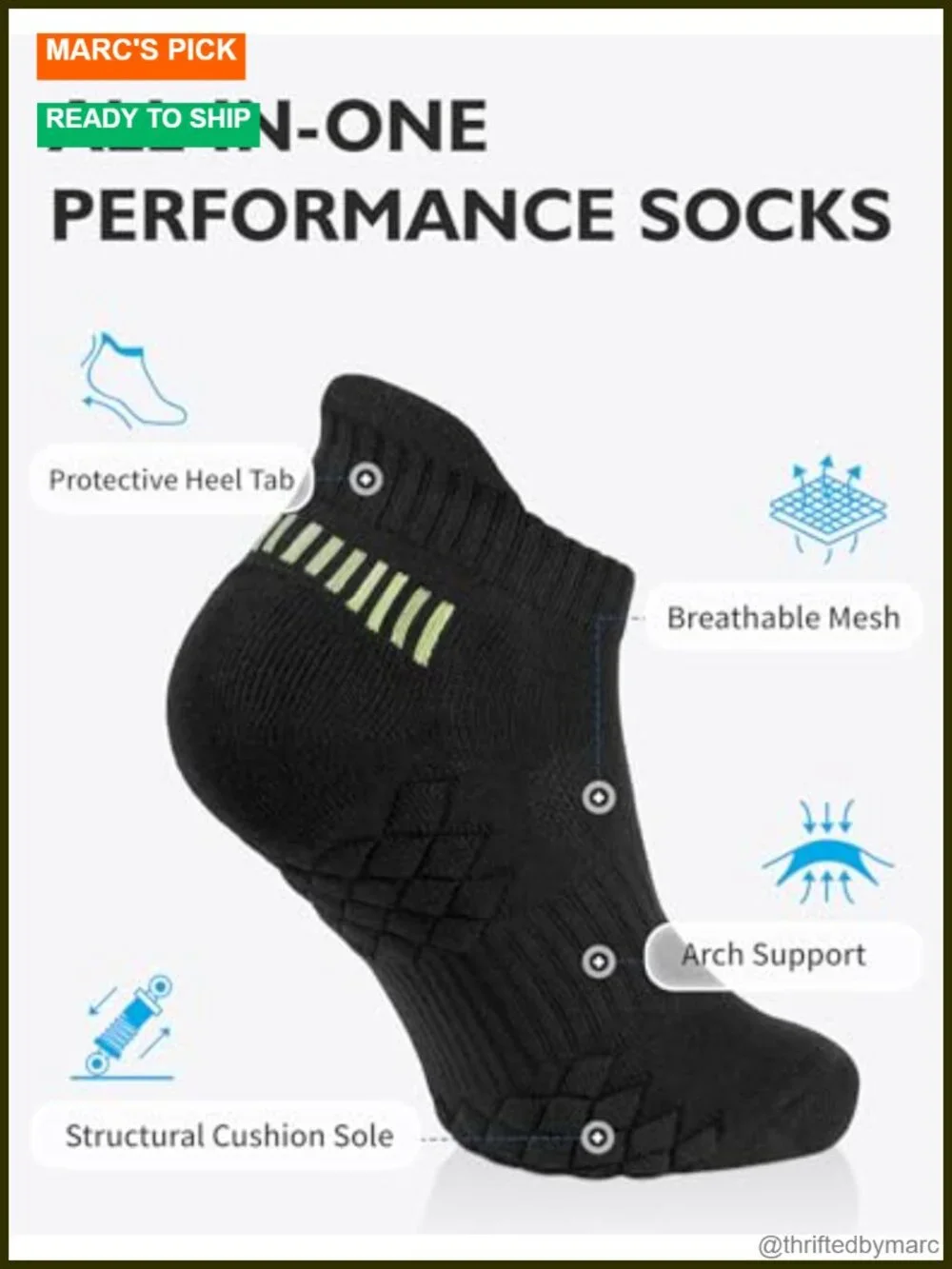 Cushioned Running Socks Ankle Length Breathable Cotton 6 Pairs